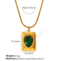 18K gold plated stainless steel snake chain necklace with green teardrop glass pendant - XL298 Necklace / Green