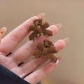 Pair of brown velvet bow hair clips for styling, small elegant hair accessories - Flocked Bow Small Hair Claw / Khaki