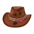 Brown western cowboy hat with bohemian shell band and star print wool felt jazz fedora - One Size / Khaki (LM0891)