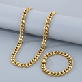 Set di gioielli a catena cubana dorata con collana e bracciale lucidi su supporto - Bracciale 20CM / Oro