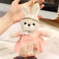 Portachiavi con coniglio di peluche, vestito rosa, colletto in pizzo e anello dorato - Stile Gonna Rosa