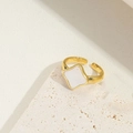 Adjustable golden ring featuring a white clover shell inlay and square design detail - Clover White Shell Style (JZ0465-5)