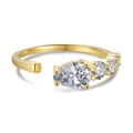 Adjustable S925 sterling silver gold ring with pear-cut and round zircon stones - Adjustable Open / DY120761 Pear Side Inlay / Gold