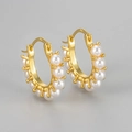 Minimalist gold-plated hoop earrings with multi-pearl inlay for a vintage luxury style - Pearl Hoop Earrings / Gold