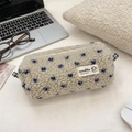 Trousse en polaire crème avec pois bleus et fermeture éclair de grande capacité - Beige Bleu (Pois)