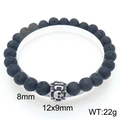 Elastic black lava stone bracelet with silver skull bead and 8mm volcanic rock beads - 8mm Bead Vintage Embossed Metal Bead Style (KB205873-Z)