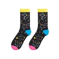 Detail of star constellation socks with vibrant yellow cuff and colorful toe contrast - A1359-Linear Constellation