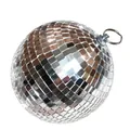 Silver mirror disco ball with square tiles and metal hanging ring for party decoration - 25CM With Keychain Ring