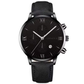 Orologio al quarzo da uomo con quadrante nero a numeri romani e cassa in argento - Cassa Argento Quadrante Nero Cinturino Nero - Indice Semplice (3)