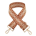 Tracolla larga regolabile per borsa con motivo jacquard geometrico rosso e beige - Fibbia Oro / Onda Marrone