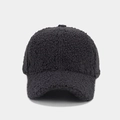 Detailed close-up of black sherpa baseball cap showing premium fuzzy lamb wool texture - Adjustable / Dark Gray