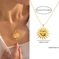 Collier en acier titane doré avec pendentif visage de soleil et chaîne réglable - Pendentif Soleil 3