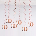 Rose gold 80th birthday party foil hanging swirls decorations on white background - Age 80 (Rose Gold) / 6 Pieces Set