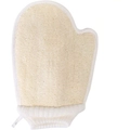 Thick beige dual-layer exfoliating bath glove with elastic cuff for body scrub cleaning - 6009 Loofah Glove (23x17cm)