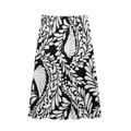 Eleganter Midirock mit hoher Taille und markantem schwarz-weißem botanischem Blattmuster - S / Schwarz