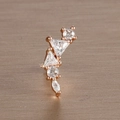 Macro shot of rose gold leaf stud earrings with sparkling white cubic zirconia stones - 5# Irregular Row Gems / Rose Gold