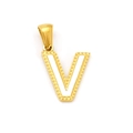 Polished gold letter V pendant with white enamel inlay and elegant milgrain edge - Letter V (Single Pendant)