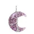 Purple amethyst gravel tree of life crescent moon pendant with silver wire wrap - Amethyst Pendant-Silver-No Chain