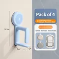 Light blue multipurpose wall hook for bathroom basins with suction cup mount 16.5x8cm - Set of 4 / Distant Mountain Blue