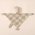 Floral print cotton baby swan comforter toy with beige linen head and feet accents - Khaki Flower (Goose)