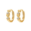 Gold huggie earrings with heart pattern and micro-set cubic zirconia accents - 3D Heart Gold Hoop Earrings (01浅KC金M-286)