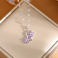 Minimalist silver titanium steel necklace with elegant purple zircon double flower pendants - A0127 Silver Five-leaf Flower
