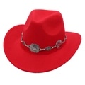 Roter Retro Panama Jazz Hut mit Vintage Silberkette und Blumenverzierung aus Metall - Rot