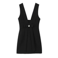 Robe midi noire sans manches avec col en V et ceinture à nœud ornée de strass - S / Noir