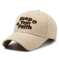 Khaki cotton baseball cap featuring brown embroidered Keep YOUR Faith lettering - Adjustable / Khaki