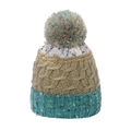Three-tone chunky knit beanie with faux fur pom pom for winter warmth and style - M(56-58cm) / Lake Green & Khaki Patchwork (B)