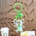 Cartoon mouse liquid sand keychain with green ring and macaroon resin finish - Green Mouse Milk Bean