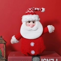 Handmade Santa Claus knitted plush doll ornament with white snowflake buttons on a red base - Knitted Santa with Heart