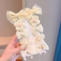 Set de 10 barrettes cheveux enfant jaune et crème avec noeuds dentelle et fleurs - Set de 10 pièces Grand papillon à grille jaune 343#