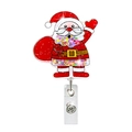 Christmas Santa Claus badge reel with glittery acrylic shell and retractable clip - Santa Claus A