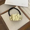 Punk style ponytail cuff with gold hammered metal plate and black elastic band - 16# Gold Liquid Arc