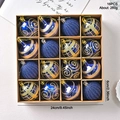 Set di 16 palline di Natale da 6cm blu e oro con glitter e texture dipinte a mano - Blu Reale
