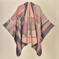 Close-up detail of knitted ginkgo leaf pattern shawl in pink, beige and gray tones - Large Horse Pink