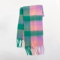 Fashionable plaid scarf in green pink and purple with soft brushed texture and tassels - Green, Pink and Purple Plaid (Style B)