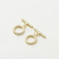 Golden 14k plated OT clasp set with wheat texture for DIY necklace and bracelet crafting - 14K Leaf Pattern Round OT Clasp - 2Pcs/Pack
