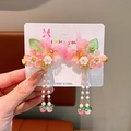 Girls' floral butterfly hair clips with long pearl tassels and cherry charms - 22# Shell Pink Flower