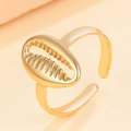 Minimalist gold stainless steel crab claw open ring with ocean shell texture design - J03613 / Gold