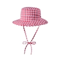 Chapeau de soleil à large bord pour femme avec motif vichy rouge et blanc et cordon - Rouge