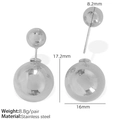 Polished silver stainless steel double ball C-shaped stud earrings for women - Double Ball Design Style (EH592) / Silver
