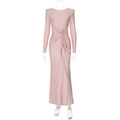 Detail of waist twist knot and pleated texture on a long sleeve evening dress - S / Pink