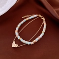 Dual-layer crystal beaded bracelet with marble texture beads and heart-shaped golden charm - Bohemian Double Layer Hollow Heart Style (64#)