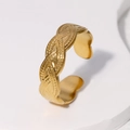 Anello aperto vintage francese in acciaio inossidabile placcato oro 18K con trama intrecciata - Regolabile / Oro