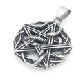 Vintage stainless steel pentagram snake pendant with oxidised silver finish - Snake Entwined Pentagram Style (KP117025-LU) / Pendant Only