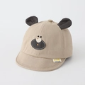 Detailed close-up of beige baby baseball cap featuring 3D bear ears and a cute embroidered patch - 1-3 Years / Khaki
