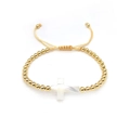 Gouden kralenarmband met schelp kruis hanger voor dames met verstelbaar koord - Gouden Kralen Schelp Kruis Bedeltje Stijl