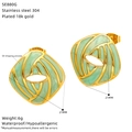 Detail of 21mm green enamel earrings in 18k gold plated stainless steel with specs - Green